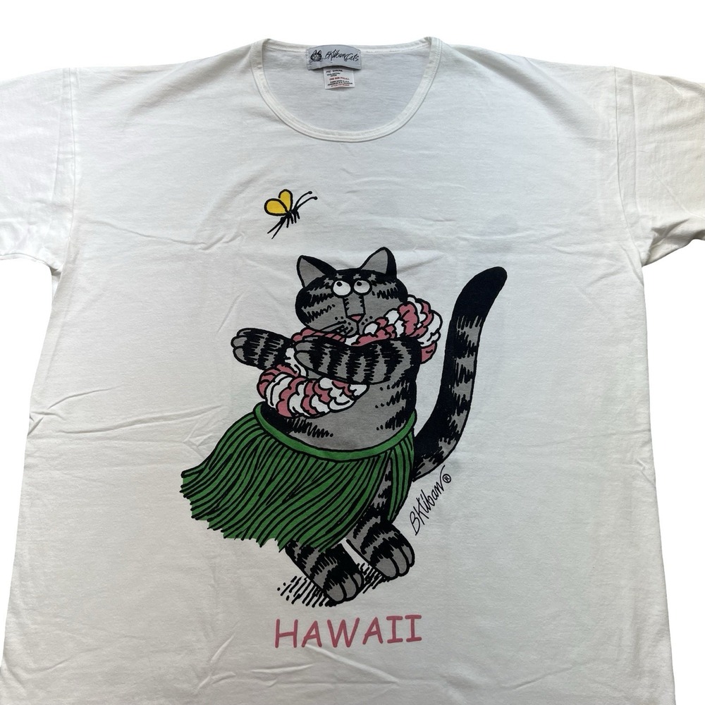 Vintage 90s B Kliban Cats Hawaii Hula Cat T Shirt One Size Oversized Graphic